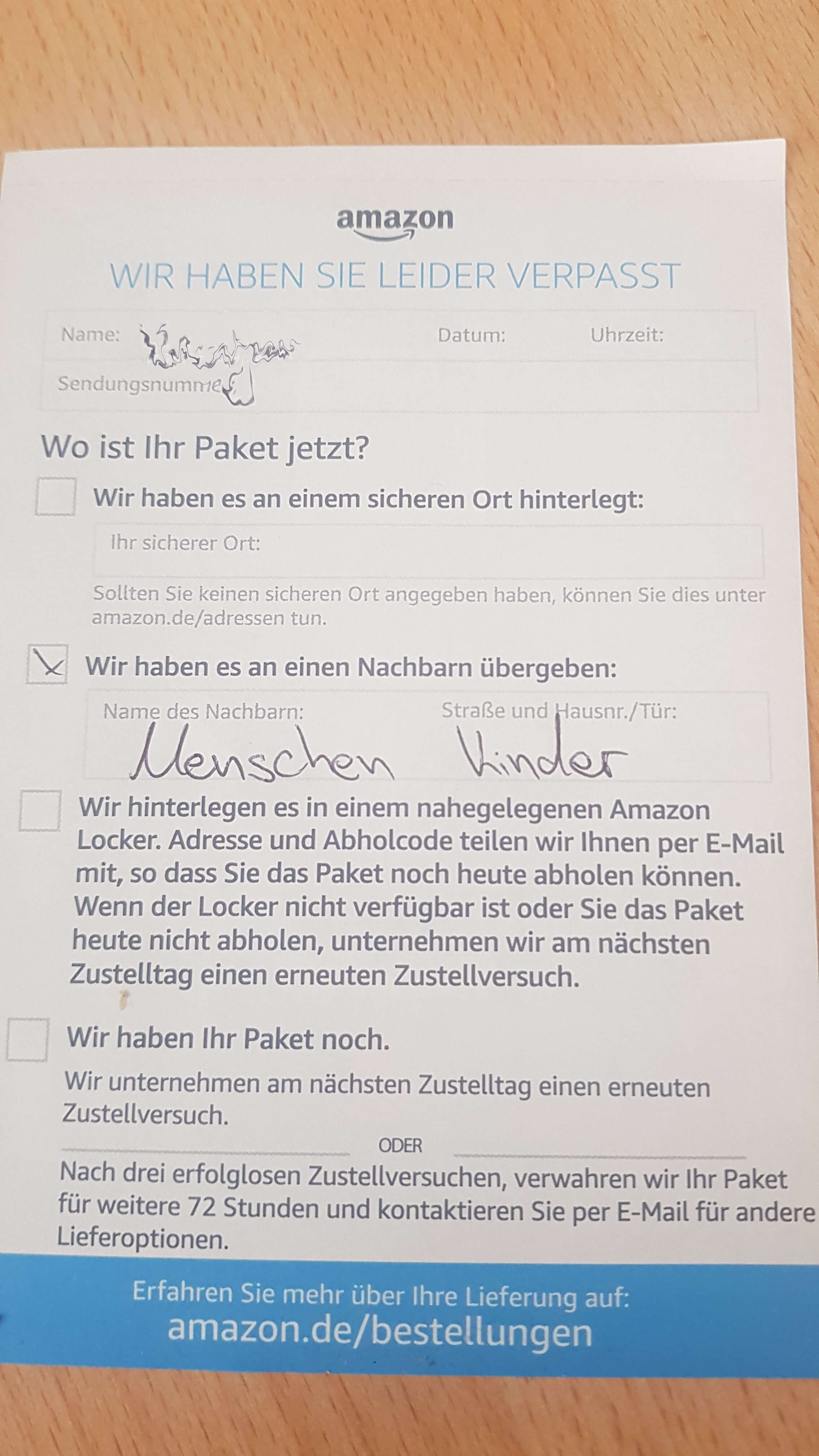 Amazon Benachrichtigung Paket