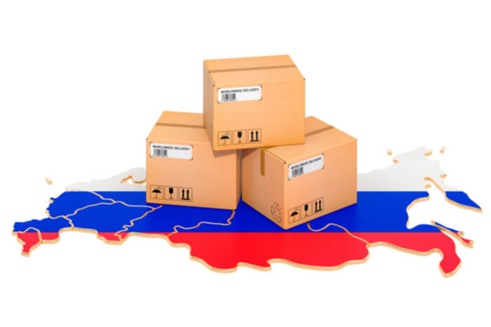 Pakete auf Russlandkarte