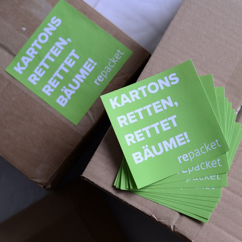Sticker: Kartons retten, rettet Bäume