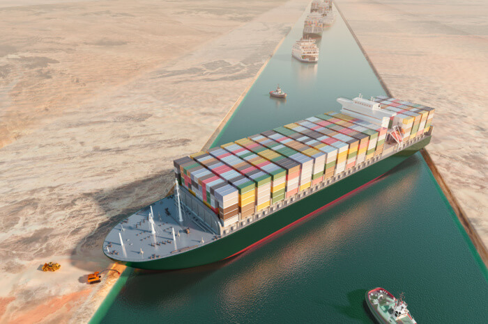 Schiff steckt im Suezkanal fest
