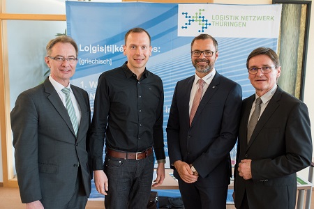 Vorstandsmitglieder im Logistik Netzwerk Thüringen (v.l.n.r.): Prof. Dr. Uwe Arnold, Daniel Behlert, Sven Lindig, Joachim Werner (Vorsitzender).