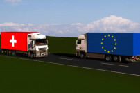Lkw mit Schweizer Flagge und EU-Flagge